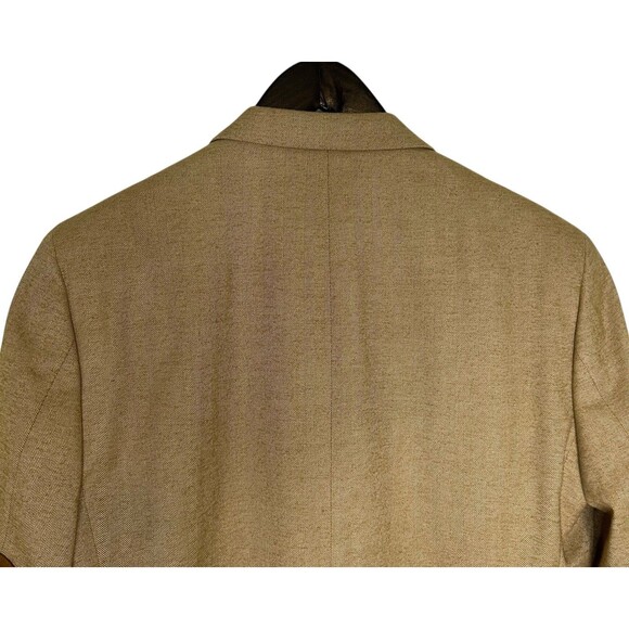 Club Room Herringbone Blazer Sport Coat Elbow Patch Mens 42R Tan Academia - Picture 8 of 13
